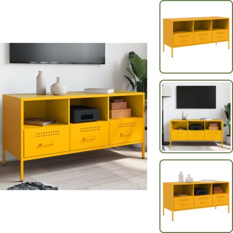 Mobile TV con scomparti - vidaXL Mobile TV Giallo Senape 100,5x39x50,5 cm in Acciaio - Mobile TV con piedini regolabili