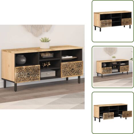 Mobile TV con spazio per oggetti - vidaXL Mobile Porta TV 100x33x46 cm in Legno Massello di Mango - Mobile TV in legno massello