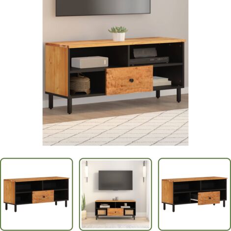 Mobile TV con spazio portaoggetti -  Mobile Porta TV 100x33x46 cm in Legno Massello di Acacia