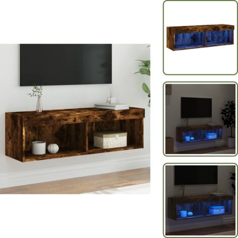 Mobile TV con spazio portaoggetti - vidaXL Mobile Porta TV con Luci LED Rovere Fumo 100x30x30 cm - Mobile TV in legno