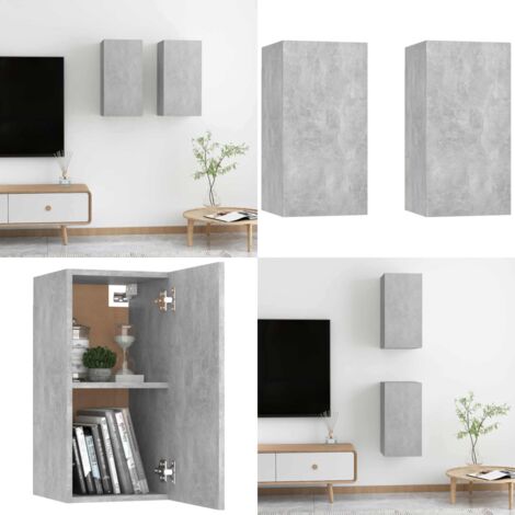  Mobile TV da Muro  2 pcs Grigio cemento 30.5 x 30 x 60 cm - Armadio TV - Armadio porta TV