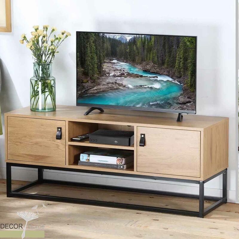 Image of Mobile tv decorazione rovere con 2 ante e scomparto centrale L120 cm - jill - Marrone