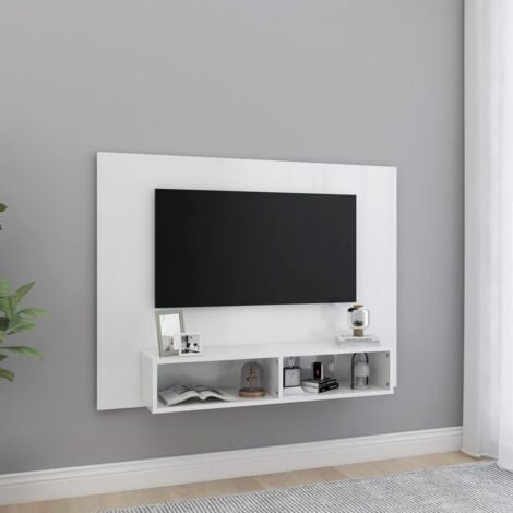 MAISONCHIC Mobile TV Elegante,Porta TV a Muro Bianco Lucido 120x23,5x90cm Truciolato -MC93116