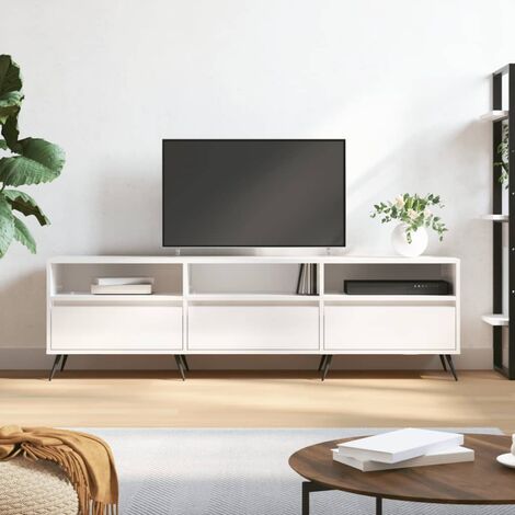 Mobile porta tv 150 cm in legno bianco opaco cannettato con gambe