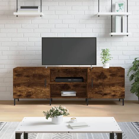 Mobile porta tv 150 cm in legno nero opaco cannettato con gambe oro - Judith