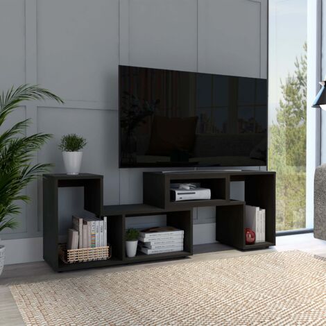 Mobile TV Estensibile Beijing in Legno Nero, con Comò da 54,5 cm L x 121/160 cm L x 35,3 cm P, Design Moderno e Multifunzionale