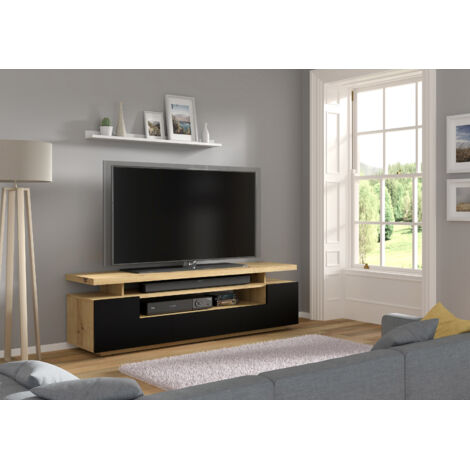 Mobile TV EVA 180 colore Rovere con frontali Nero opaco 180x42x51H Cm