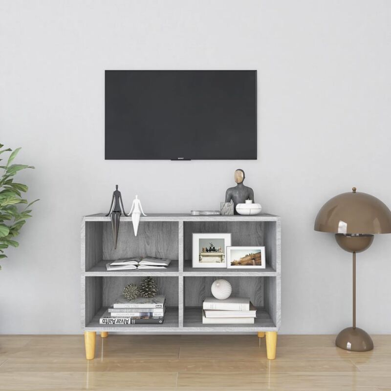 Mobile tv Gambe in Legno Massello Grigio Sonoma 69,5x30x50 cm