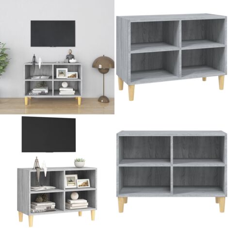 Mobile TV Gambe in Legno Massello Grigio Sonoma 69,5x30x50 cm - Mobile TV - Credenza TV