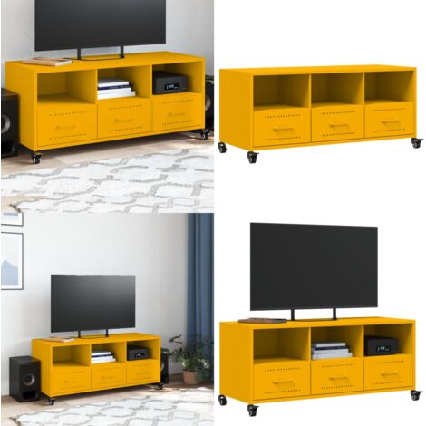 Mobile TV Giallo Senape 100,5x39x43,5 cm in Acciaio - Armadio TV - Armadio in acciaio