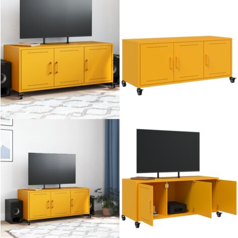 Mobile TV Giallo Senape 100,5x39x43,5 cm in Acciaio - Armadio TV - Armadio in acciaio