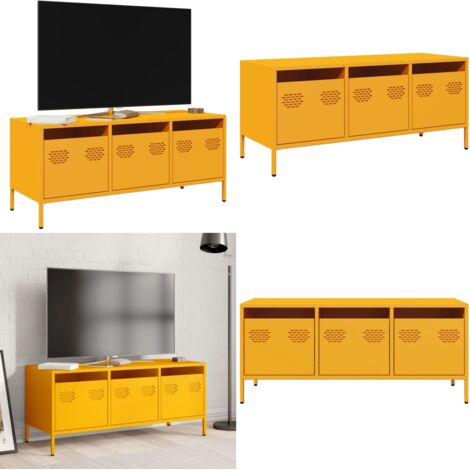 Mobile TV Giallo Senape 101,5x39x43,5 cm in Acciaio - Mobile TV industriale - Mobile TV con cassetti