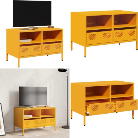 Mobile TV Giallo Senape 68x39x43,5cm Acciaio Laminato a Freddo - Armadio TV - Armadio in acciaio