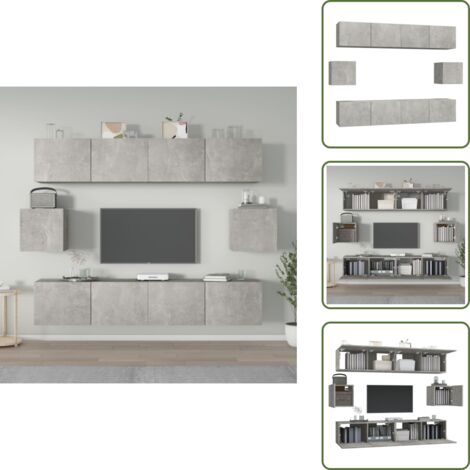 Mobile TV grigio cemento - vidaXL Set di Mobili Porta TV 6 pz Grigio Cemento in Legno Multistrato - Mobile TV multistrato