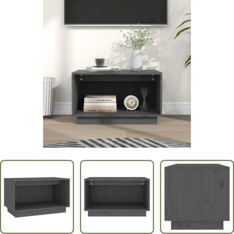 Mobile TV grigio -  Mobile Porta TV Grigio 60x35x35 cm in Legno Massello di Pino