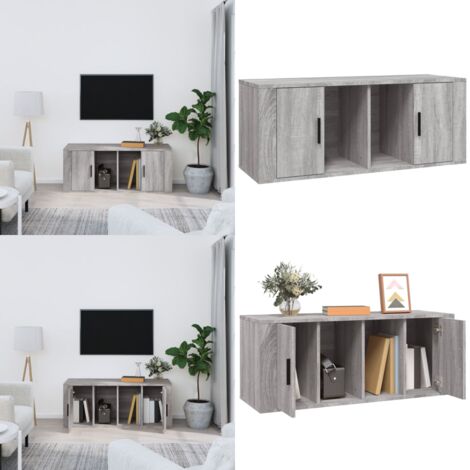 Mobile TV Grigio Sonoma 100x35x40 cm in Legno Multistrato - Mobile TV grigio - Mobile TV con scomparti