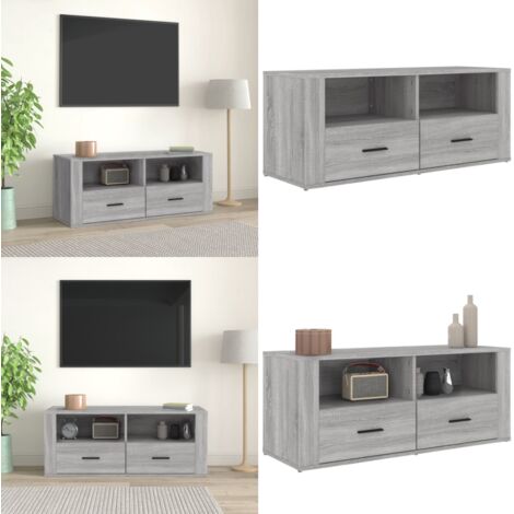 Mobile TV Grigio Sonoma 100x35x40 cm in Legno Multistrato - Mobile TV - Mobile per stereo