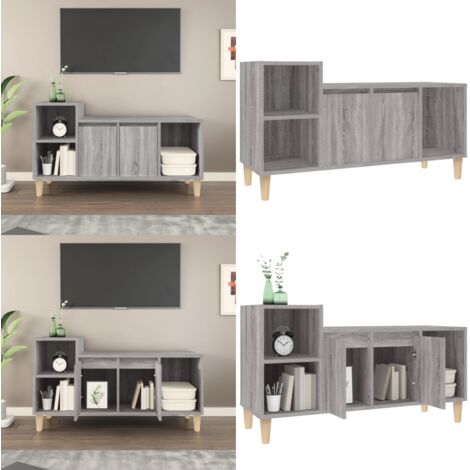 Mobile TV Grigio Sonoma 100x35x55 cm in Legno Multistrato - Mobile per stereo - Mobile con scomparti