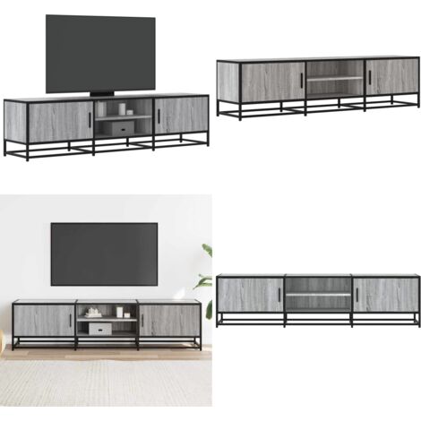 Mobile TV Grigio Sonoma 160x35x41cm Legno Multistrato e Metallo - Mobile TV - Mobile con ripiano