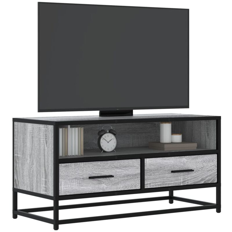 Mobile tv Grigio Sonoma 80x34,5x40 cm Legno Multistrato Metallo