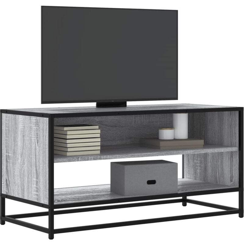 Mobile tv Grigio Sonoma 91x40x46 cm Legno Multistrato e Metallo