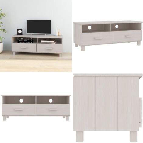 Mobile TV HAMAR Bianco 106x40x40 cm in Legno Massello di Pino - Armadio TV - Armadio in legno