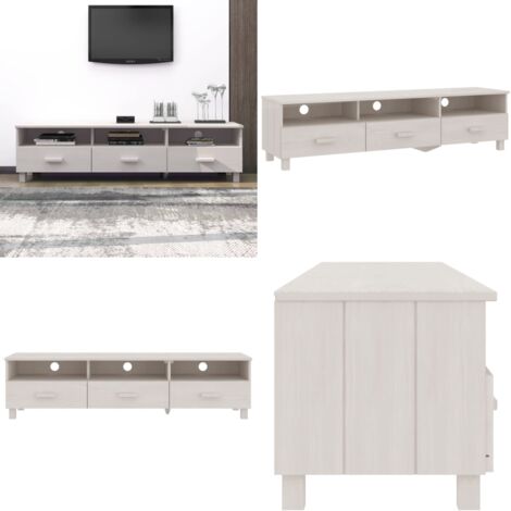 Mobile TV HAMAR Bianco 158x40x40 cm in Legno Massello di Pino - Armadio TV - Armadio in legno