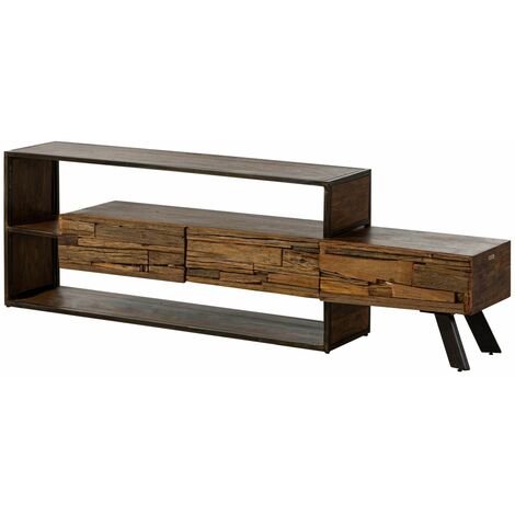 Mobile Tv in legno di acacia / legno riciclato 195x40x60 laccato marrone SEVILLA 04