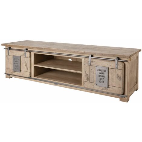 mobile TV in legno di Mango 180x55x50 sbiancato laccato RAILWAY 335