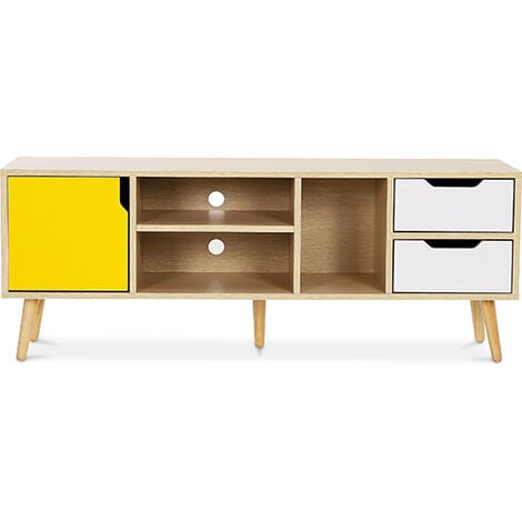 PRIVATEFLOOR Mobile TV in Legno - Stile Scandinavo - Aren Giallo - MDF