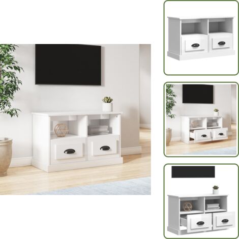 Mobile TV in legno - vidaXL Mobile Porta TV Bianco Lucido 80x35x50 cm in Legno Multistrato - Mobile TV con cassetti