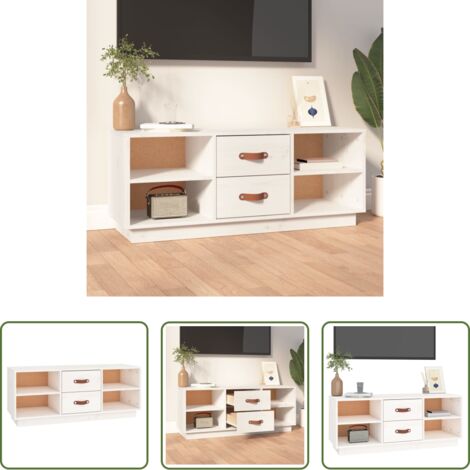 Mobile TV in pino -  Mobile Porta TV Bianco 100x34x40 cm in Legno Massello di Pino