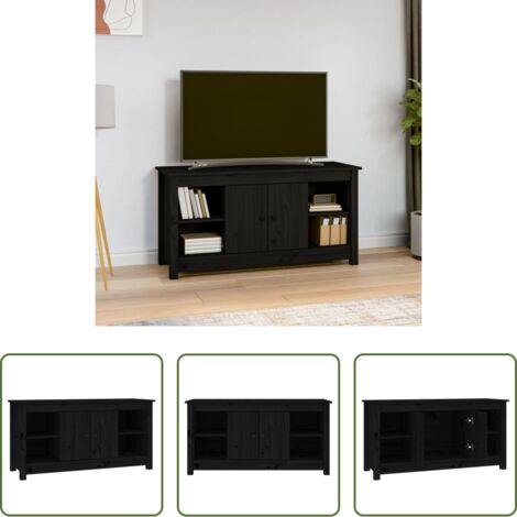 Mobile TV in pino -  Mobile Porta TV Nero 103x36,5x52 cm in Legno Massello di Pino