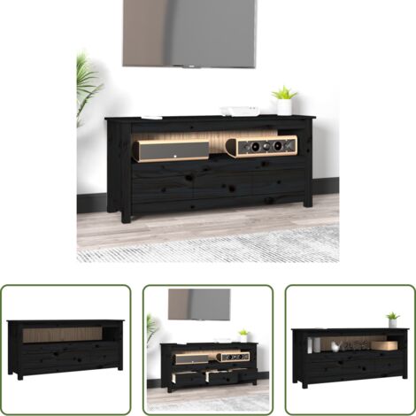 Mobile TV in pino -  Mobile Porta TV Nero 114x35x52 cm in Legno Massello di Pino