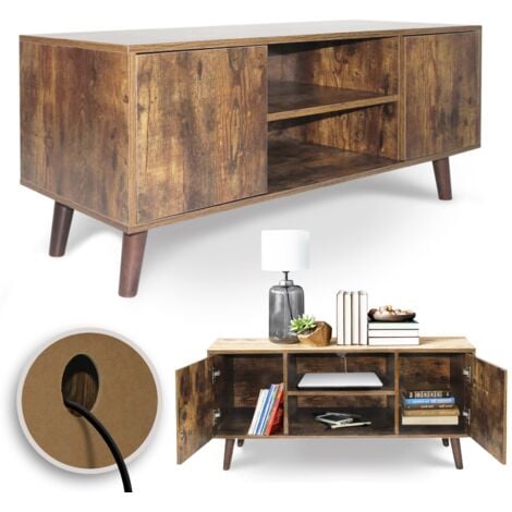 FLIVASTORE Mobile TV Industriale - 2 Scomparti e 2 Ripiani, 110 x 40 x 50 cm, MDF, Design Vintage, Retro - Consolle Porta TV, Tavolino, Credenza, Salotto, Soggiorno, Sala di Intrattenimento