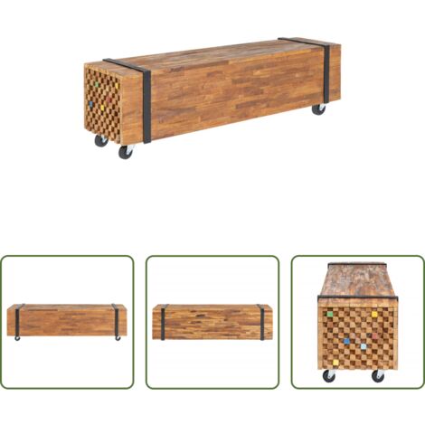 Mobile TV industriale -  Mobile Porta TV 110x30x32,5 cm in Legno Massello di Teak
