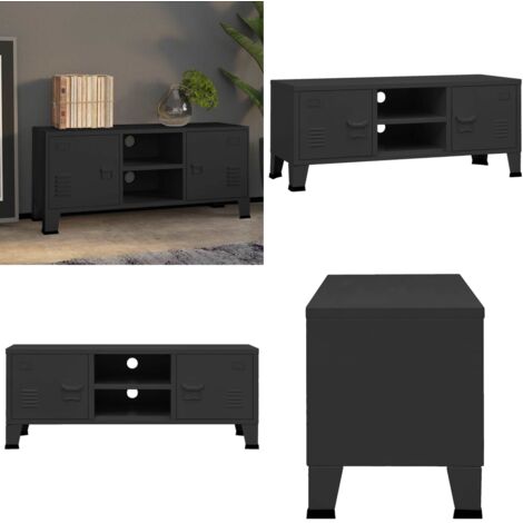 Mobile TV Industriale Nero 105x35x42 cm in Metallo - Mobile TV - Mobile TV nero