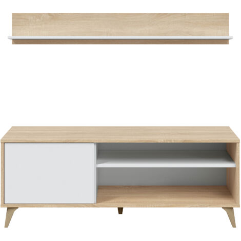 Mobile TV Kiko 1 Anta con Ripiano, Colore Rovere e Bianco, 135 cm (Larghezza) 40 cm (Profondità) 50 cm (Altezza)