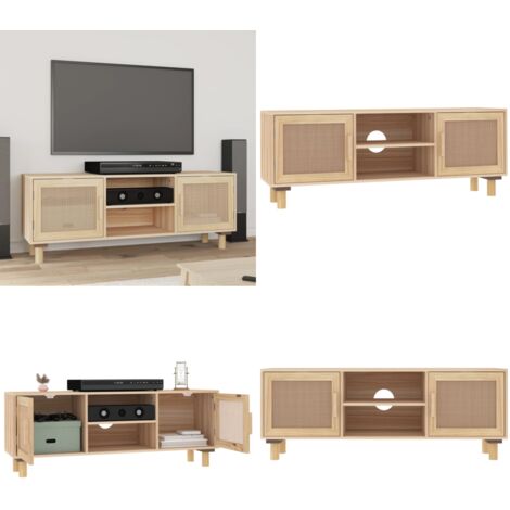 Mobile TV Marrone 105x30x40 cm Massello Pino e Rattan Naturale - TV stand - Mobile TV Marrone