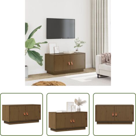 Mobile TV marrone ambra -  Mobile Porta TV Ambrato 80x34x40 cm in Legno Massello di Pino