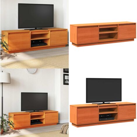 Mobile TV Marrone Cera 140x35x40 cm in Legno Massello di Pino - Mobile con ripiano - Mobile per salotto