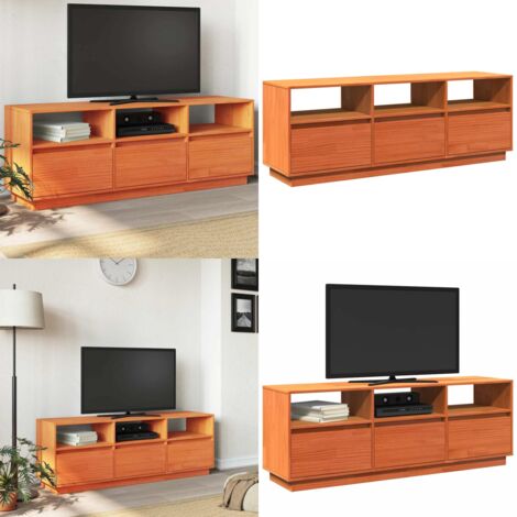 Mobile TV Marrone Cera 140x37x50 cm Legno Massello di Pino - Mobile con ripostiglio - Mobile da salotto