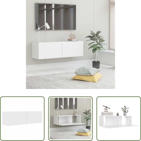Mobile TV -  Mobile Porta TV Bianco 100x30x30 cm in Legno Multistrato