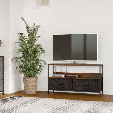 Mobile TV, Mobile Porta TV Fino a 47" con 2 Cassetti Pieghevoli in Tessuto e Mensola, Mobiletto per Televisore per Soggiorno, Camera da Letto e Salotto, 98x29x56 cm, Marrone Rustico