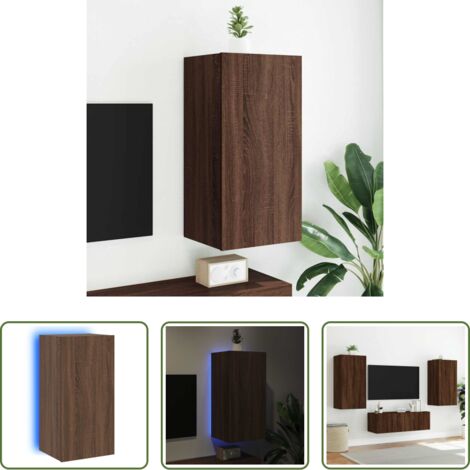Mobile TV -  Mobile TV a Parete con Luci LED Rovere Marrone 40,5x35x80 cm