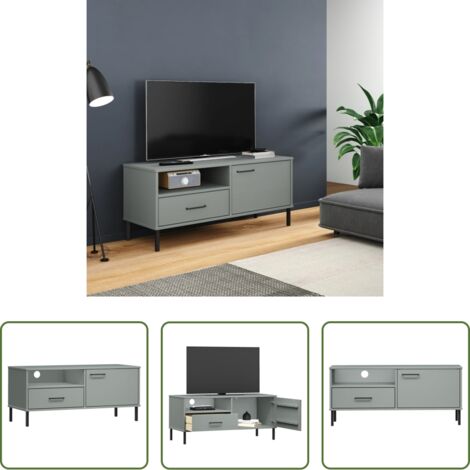 Mobile TV -  Mobile TV con Gambe Metallo Grigio Legno Massello di Pino OSLO