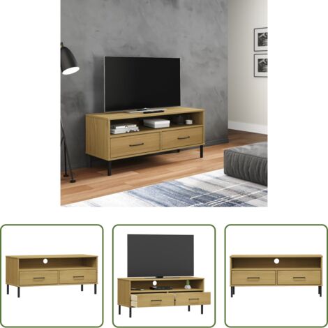 Mobile TV -  Mobile TV con Gambe Metallo Marrone Legno Massello di Pino OSLO