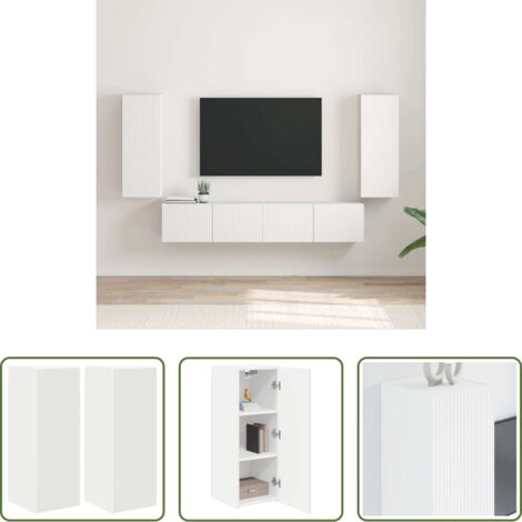 Mobile TV -  Mobile TV da parete 2 pcs Bianco 30 x 31 x 80 cm