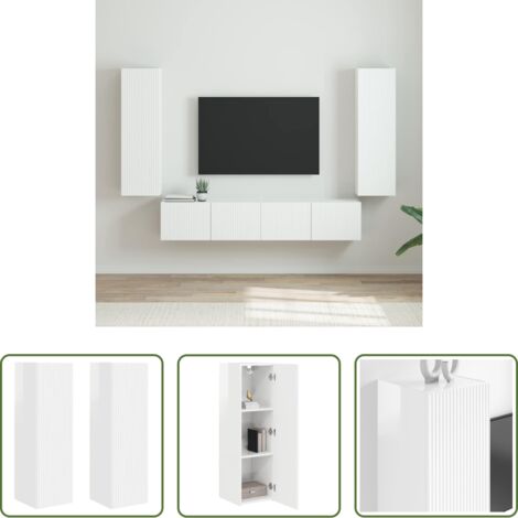 Mobile TV -  Mobile TV da parete 2 pcs Bianco Lucido 30 x 31 x 100 cm