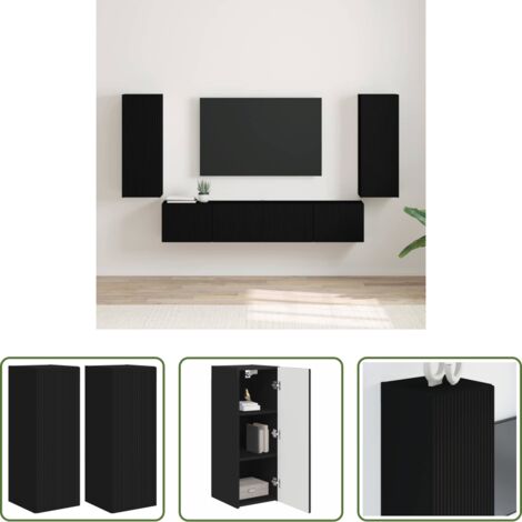 Mobile TV -  Mobile TV da parete 2 pcs Nero 30 x 31 x 80 cm